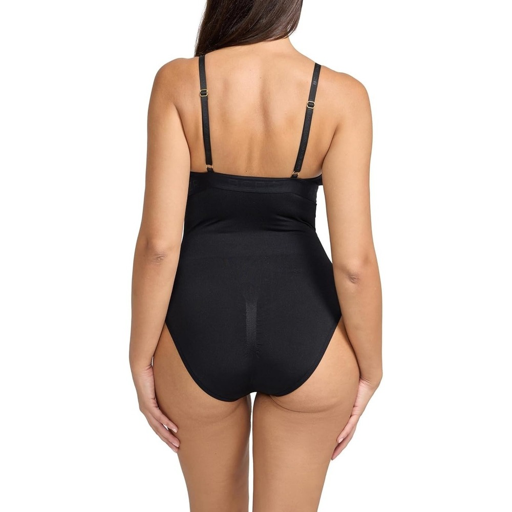 BCBGMaxazria Women's Shiny Seamless Waist Sculptor Bodysuit, Black Small NEW $58